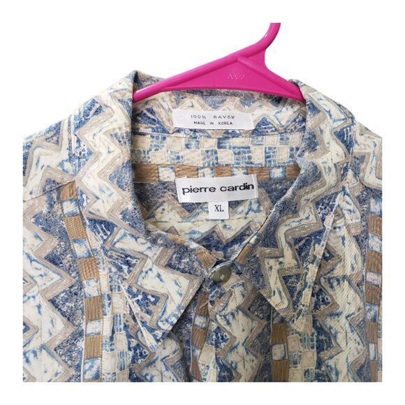 CT1536 Pierre Cardin Vintage Blue & Tan Abstract Shirt XL - Picture 2 of 3